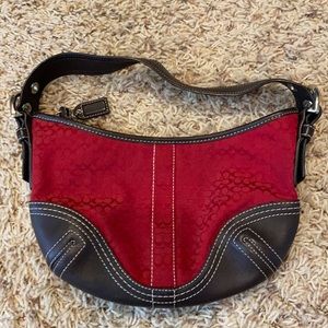 Red/espresso leather Coach over the shoulder bag